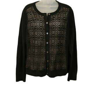 Banana Republic Black Open Knit Cardigan Sweater 30% Wool LG